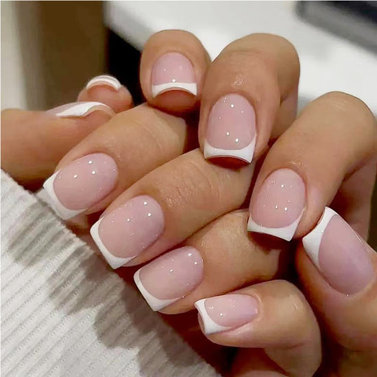 Classic French Tip Press-On Nails | Short Square Nail Set (24pcs)