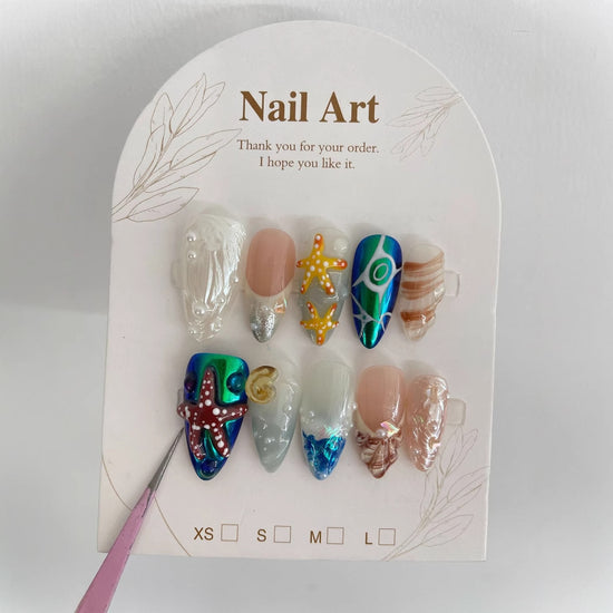 Underwater World Press-On Nails | Hand-Painted Almond Set