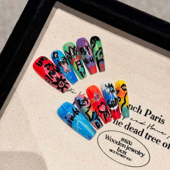 Graffiti Pop Art Coffin Press-On Nails | Bright Bold Extra Long Set