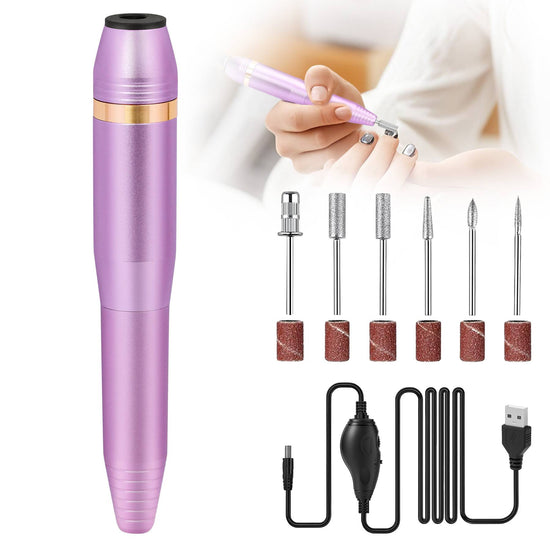 Rose Gold Electric Nail File Kit | Portable Nail Drill with 6 Bits