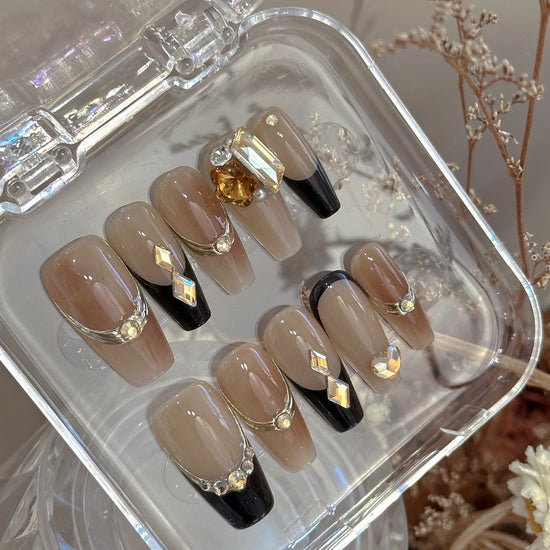 Crystal Armor Rhinestone Press-On Nails | Diamond & Geometric Luxury Set