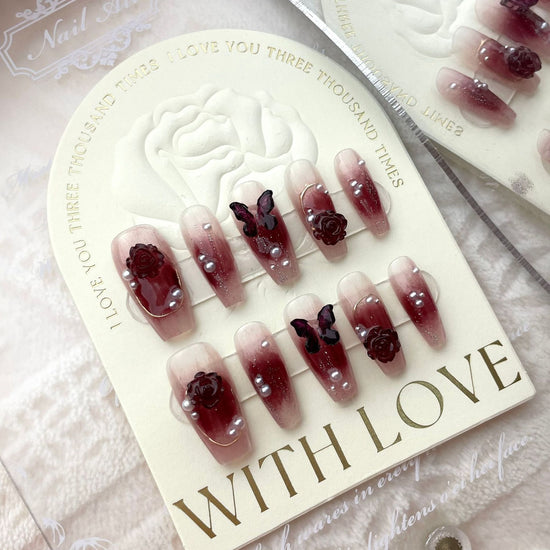 Butterfly Wine Red Coffin Press-On Set