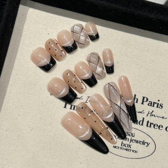French Black Edge Press-On Nails | Handmade Wearable Nail Set