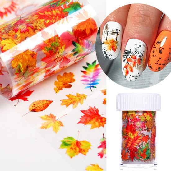 Maple Leaves Nail Foil Stickers Autumn Colorful Flower Leaves Transfer Decals Slider Nails Art Decoration DIY Manicures Summer Fruit Slime Nail Supplies Nail Art Decorations Fruit Flakes Nail Accessories